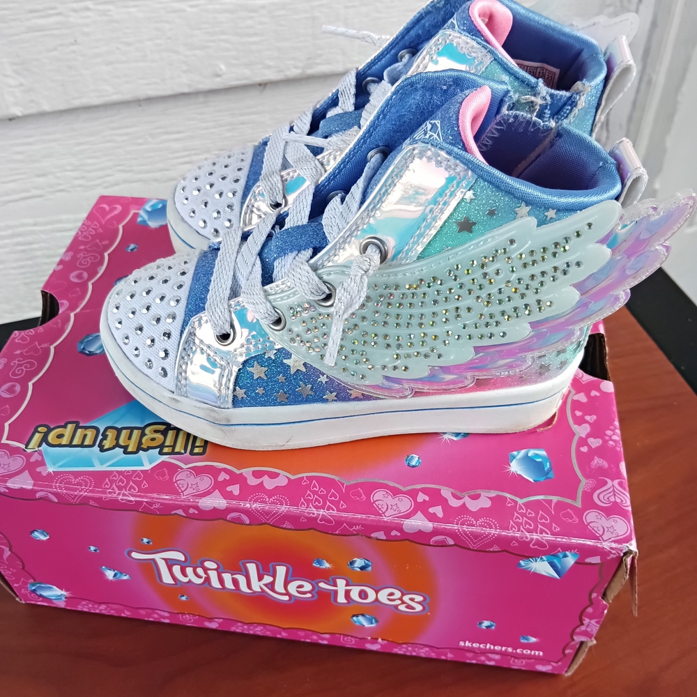 Skechers Twinkle Toes Blue and Silver Winged Sneakers